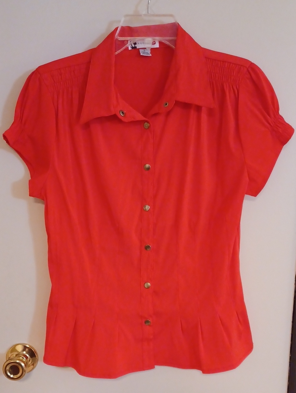 Body Central Coral Short-Sleeve Snap-Front Blouse